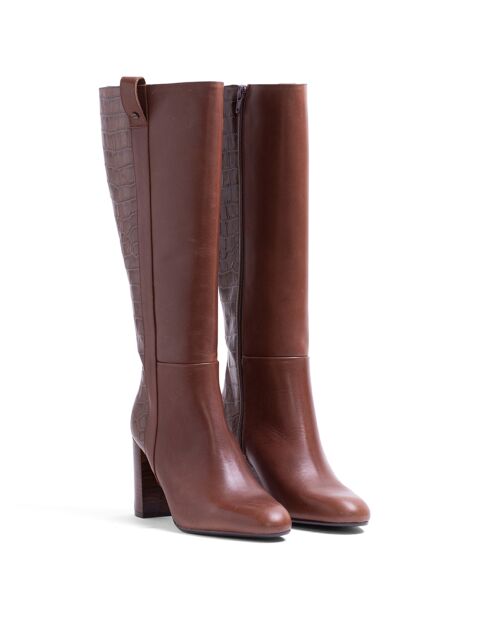 Bruine leren laarzen van Alissia - hak van 8 cm