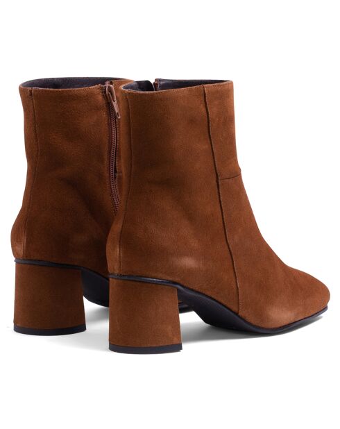 Bottines en Velours de Cuir Milly cognacs - Talon 5 cm