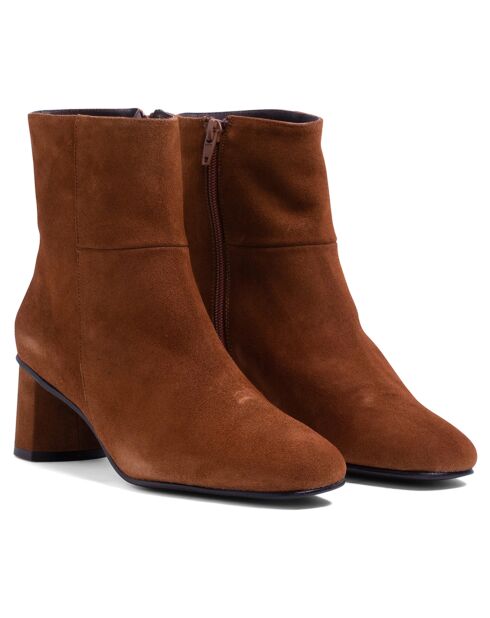 Bottines en Velours de Cuir Milly cognacs - Talon 5 cm