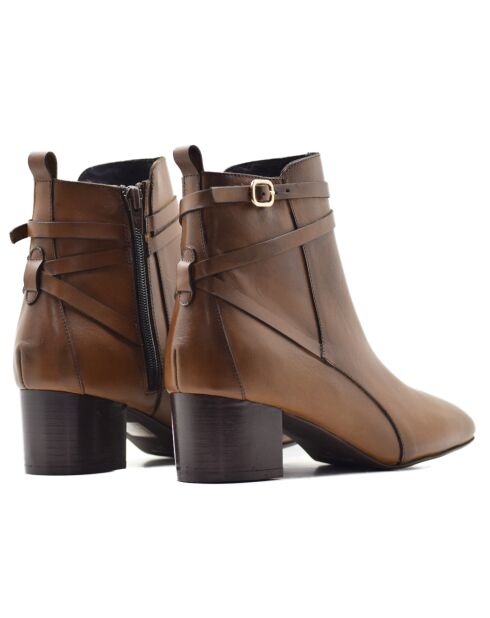 Bottines en Cuir Amanda marron - Talon 7.5 cm