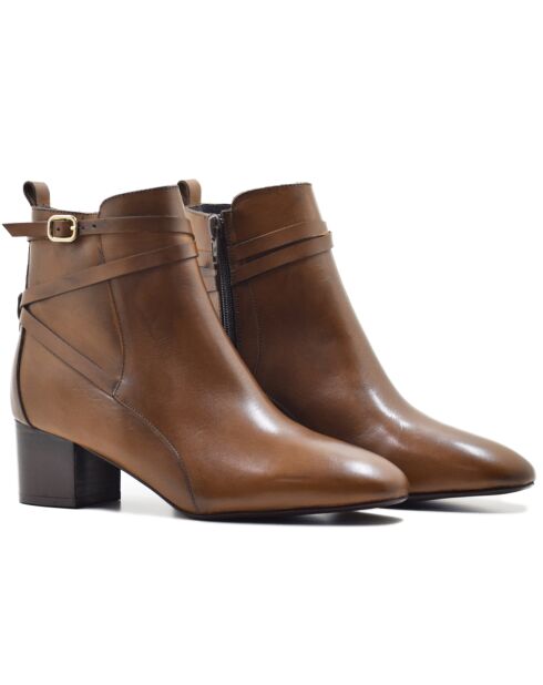 Bottines en Cuir Amanda marron - Talon 7.5 cm