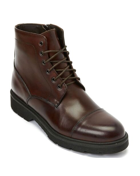 Boots en Cuir Toe Cap Lace-Up marron