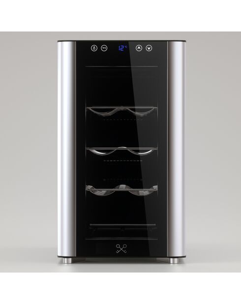 Vrijstaande zilveren wijnkelder met 8 flessen - 26x49,5x45,5 cm