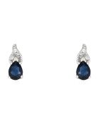 Boucles d'oreilles Larme Diamant 0.02 ct & Saphir 0.32 ct or blanc