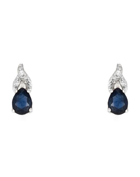 Boucles d'oreilles Larme Diamant 0.02 ct & Saphir 0.32 ct or blanc