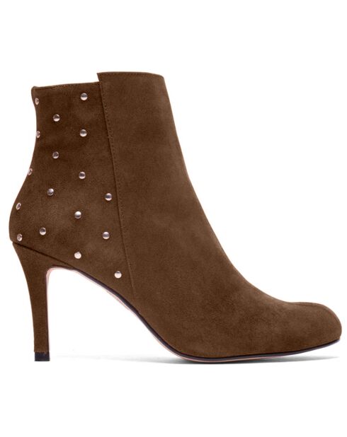 Bottines en Velours de Cuir Dot marron - Talon 9 cm