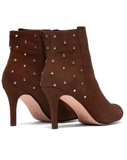 Stivaletti in pelle a pois marroni in velluto - tacco 9 cm