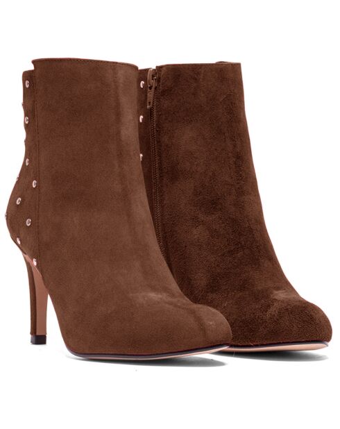Bottines en Velours de Cuir Dot marron - Talon 9 cm