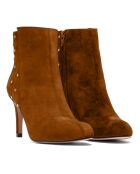 Fluwelen enkellaarzen van leer met camelkleurige stippen - hak van 9 cm