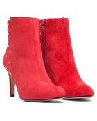 Botines de piel de terciopelo con lunares rojos, tacón de 9 cm