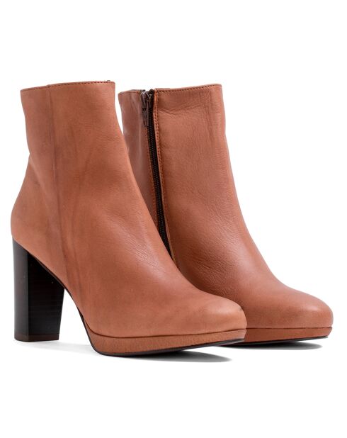Bottines en Cuir Joana camel - Talon 8 cm