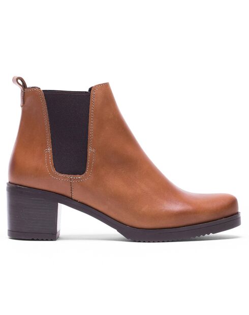 Camelkleurige leren Chelsea-laarzen van Agy met hak van 5,5 cm