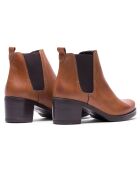 Camelkleurige leren Chelsea-laarzen van Agy met hak van 5,5 cm