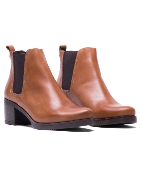 Camelkleurige leren Chelsea-laarzen van Agy met hak van 5,5 cm