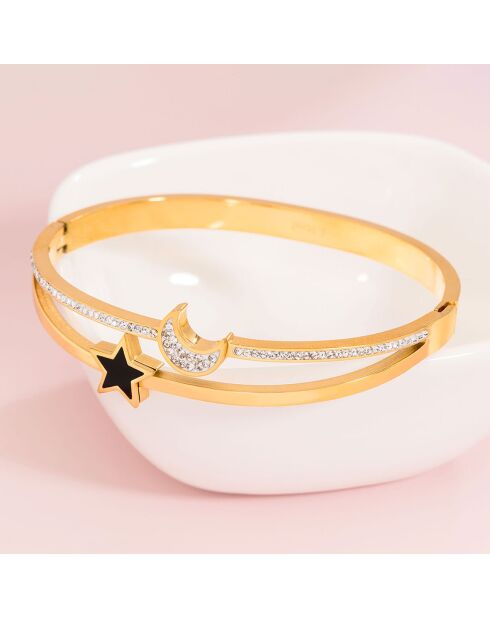 Bracelet jonc Moon & Star doré/noir