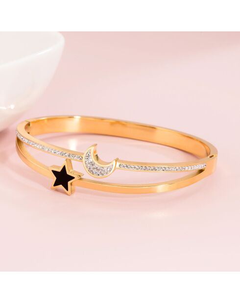 Bracelet jonc Moon & Star doré/noir