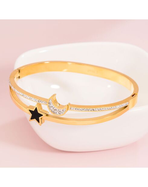 Bracelet jonc Moon & Star doré/noir