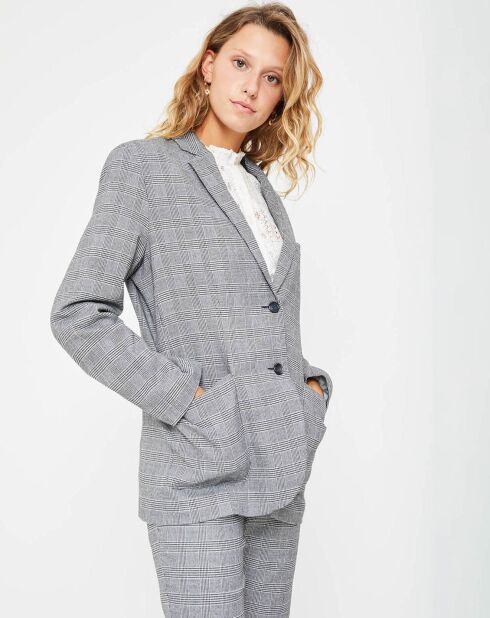 Veste 2 boutons Liv à carreaux grise