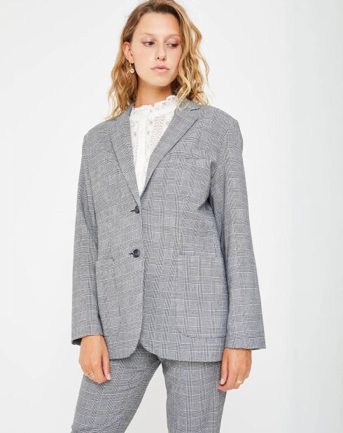 Veste 2 boutons Liv à carreaux grise