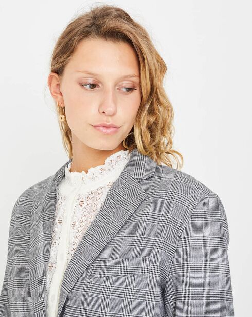 Veste 2 boutons Liv à carreaux grise