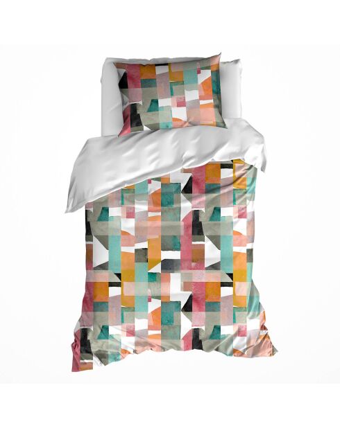 Parure housse de couette percale de coton June multicolore