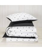 Parure housse de couette percale de coton Knight noir/blanc