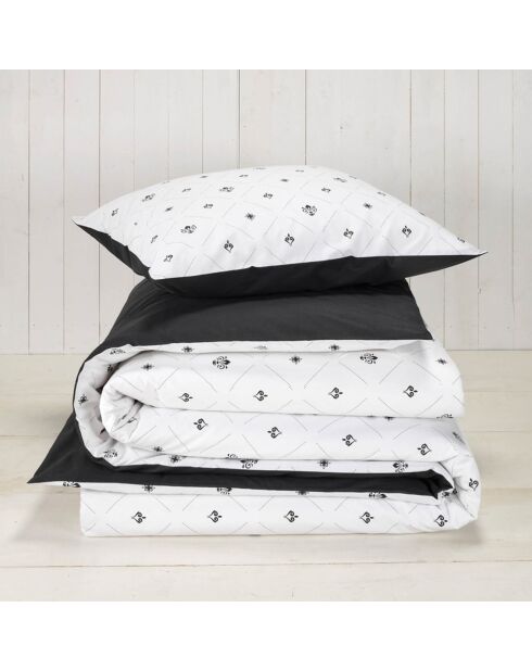 Parure housse de couette percale de coton Knight noir/blanc