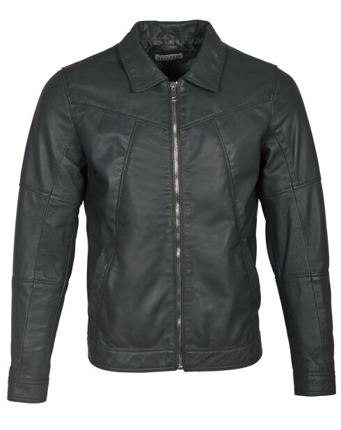 Veste en Cuir Micky gris foncé