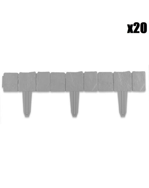 20 bordurettes imitation pierre grises - 25.5x1x23cm