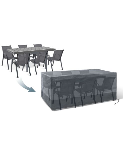 Housse de protection pour table rectangulaire + chaises gris/noir - 250x200x74 cm
