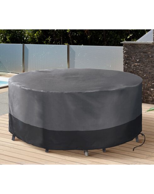 Housse de protection pour table ronde + chaises gris/noir - D.220x74 cm