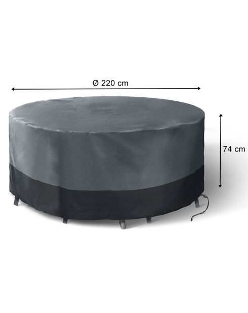 Housse de protection pour table ronde + chaises gris/noir - D.220x74 cm