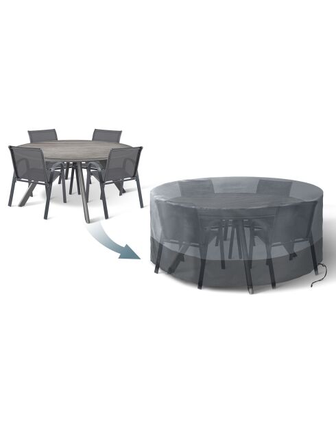 Housse de protection pour table ronde + chaises gris/noir - D.220x74 cm
