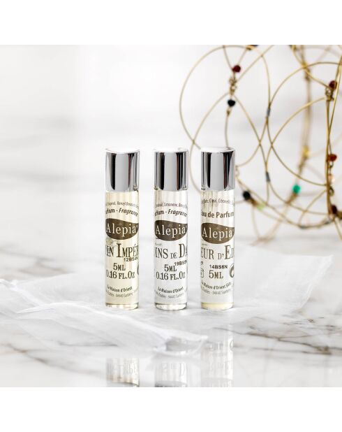 3 fragancias: Flor del Edén, jardines de damasco y jazmín imperial, 3 x 5 ml