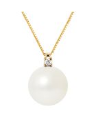 Collier Prestige Or Jaune Diamant 0.02 ct & Perle d'Eau Douce ronde blanc naturel
