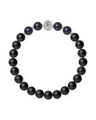 Bracciale Lucky Silver, agate nere opache e perle d'acqua dolce semicircolari nere