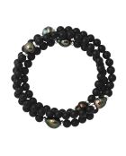 Armband aus Tahiti-Silber, mattschwarze Achate und eingekreiste Tahitiperlen