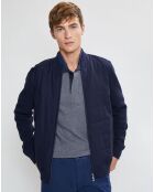 Bombers en Cachemire mélangé bimatière Nylon Tricot bleu marine