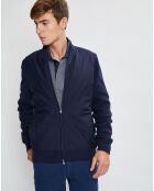 Bombers en Cachemire mélangé bimatière Nylon Tricot bleu marine