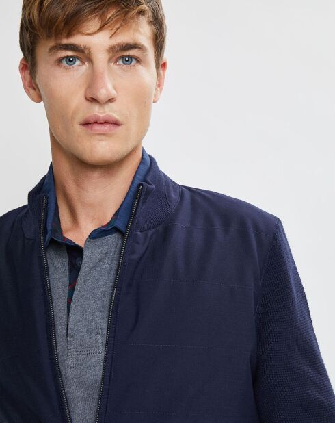 Bombers en Cachemire mélangé bimatière Nylon Tricot bleu marine