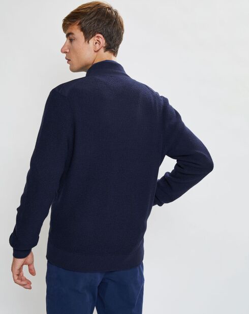 Bombers en Cachemire mélangé bimatière Nylon Tricot bleu marine