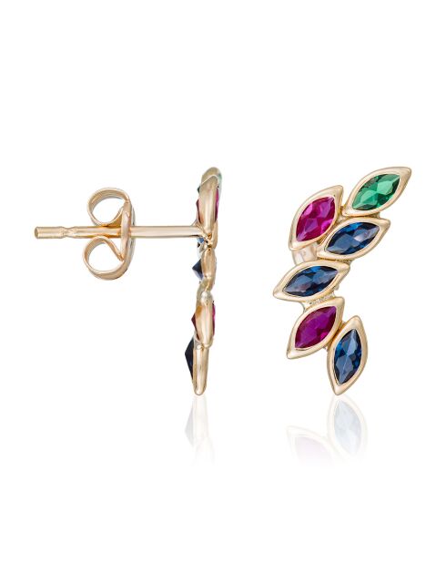 Boucles d'oreilles Feuilles Zircone multicolore or jaune