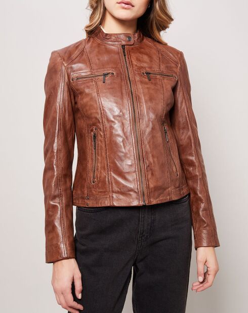 Veste en Cuir d'Agneau Carlita marron