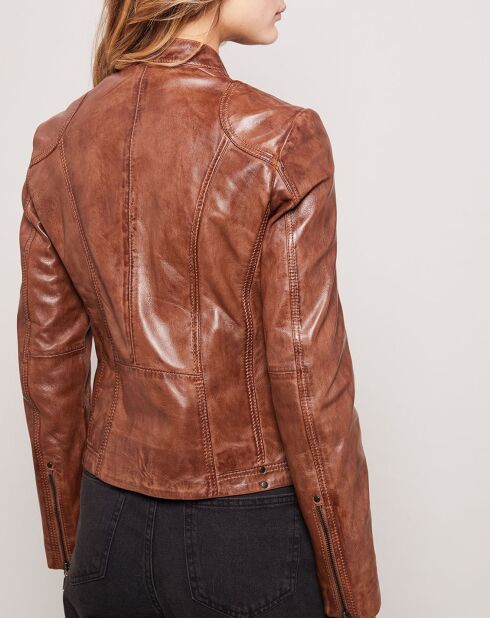 Veste en Cuir d'Agneau Carlita marron