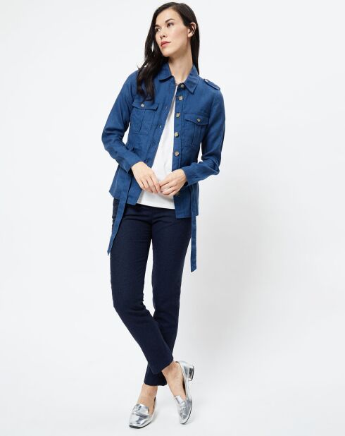Veste Saharienne 100% Lin Max indigo