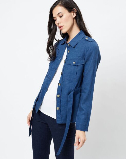 Veste Saharienne 100% Lin Max indigo