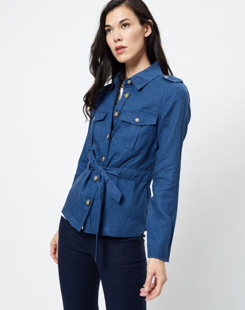 Veste Saharienne 100% Lin Max indigo