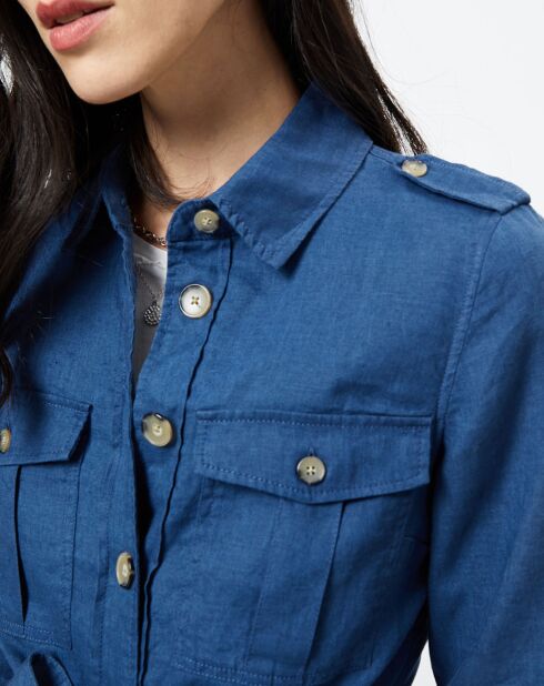 Veste Saharienne 100% Lin Max indigo