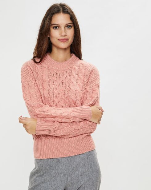 Pull Col rond en Laine & Cachemire Zelda torsades rose