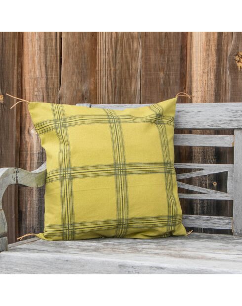 Housse de coussin Madras jaune/kaki - 50x50 cm